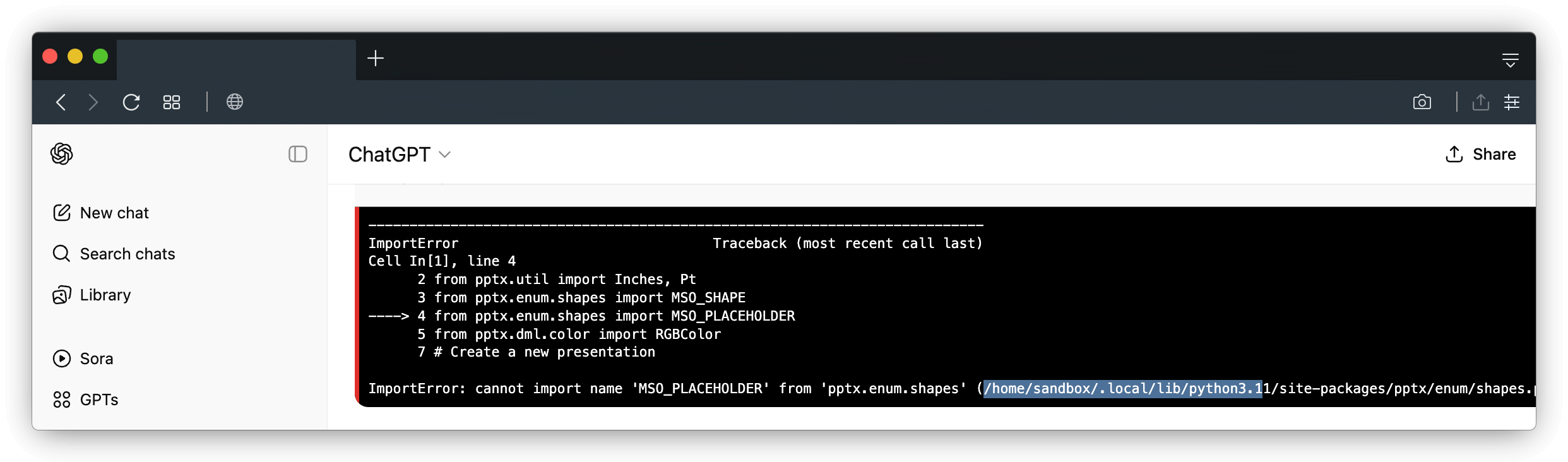 OpenAI ChatGPT Python Sandbox Version Screenshot