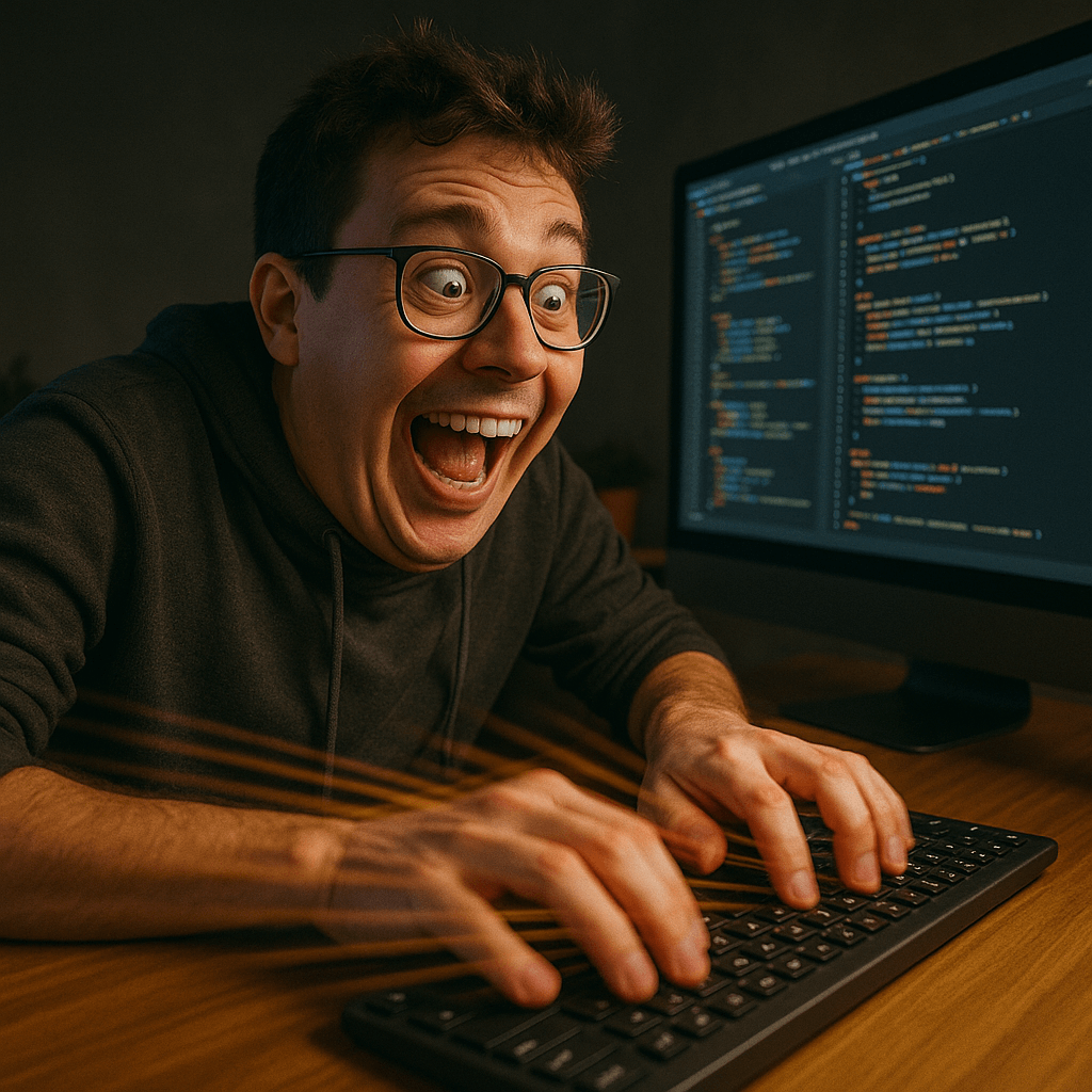 A developer typing quickly on a mechanical keyboard.